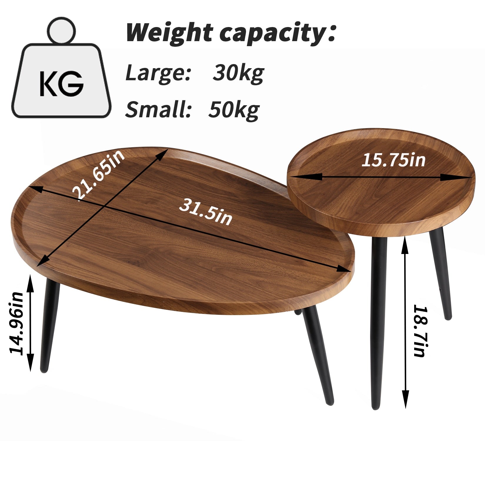 Kjopp Walnut Nesting Coffee Tables, Set of 2 - DIVINE DESIGN