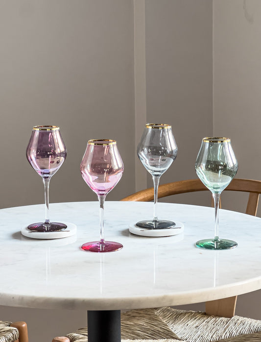 Lana Colored Gold Rim Wine Glass - DIVINE DESIGN