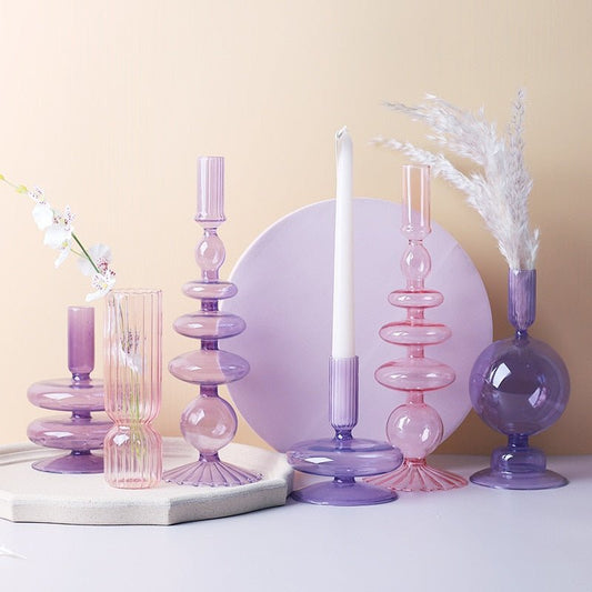 Lilac Glass Candle Holder & Glass Vase - DIVINE DESIGN