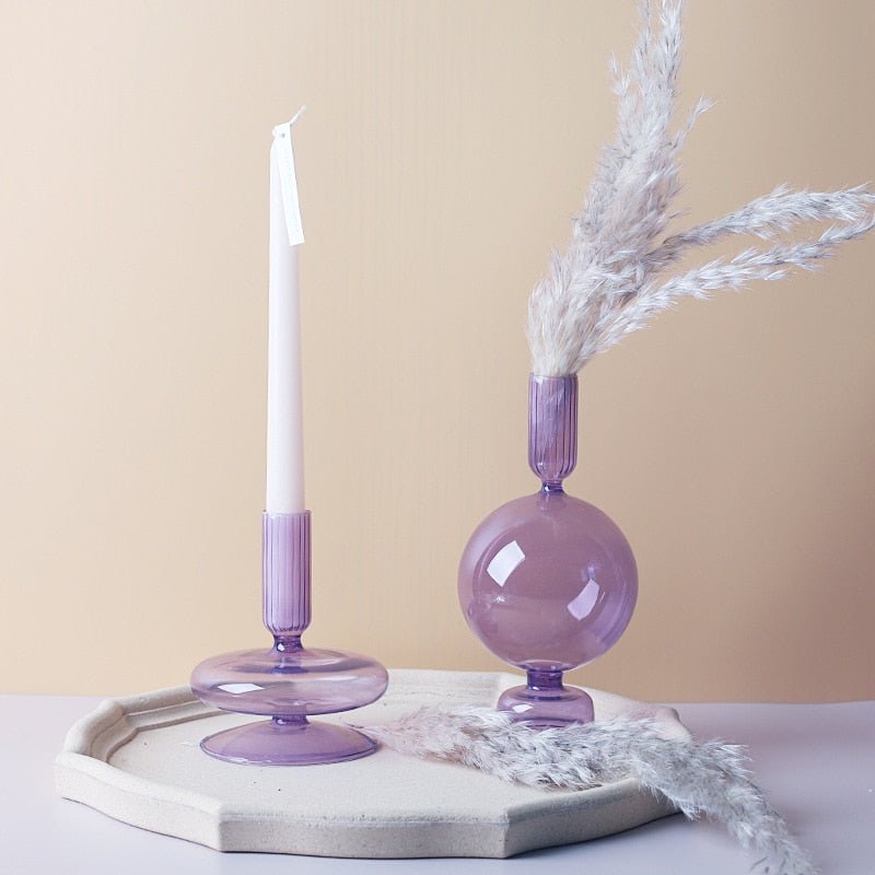 Lilac Glass Candle Holder & Glass Vase - DIVINE DESIGN