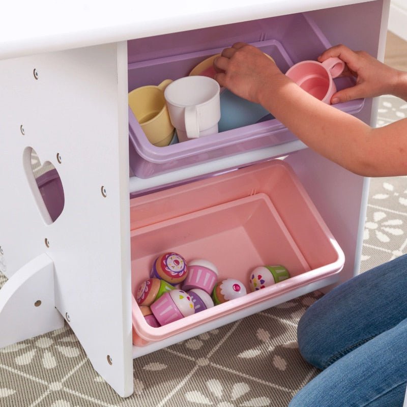 Little Heart Kids Table & Chair Set with 4 Bins, Pink, Purple & White - DIVINE DESIGN