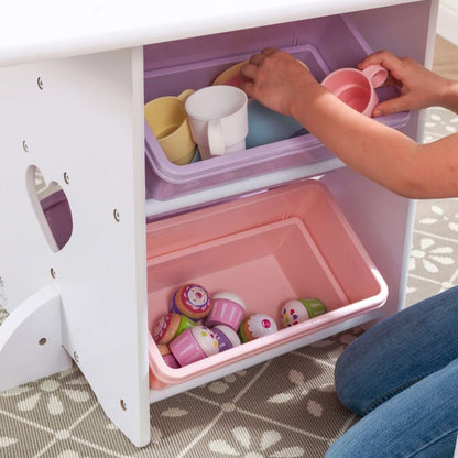 Little Heart Kids Table & Chair Set with 4 Bins, Pink, Purple & White - DIVINE DESIGN