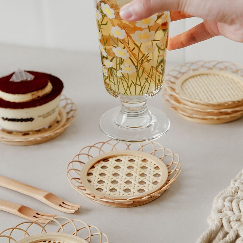 Natural Bamboo Rattan Coasters - DIVINE DESIGN