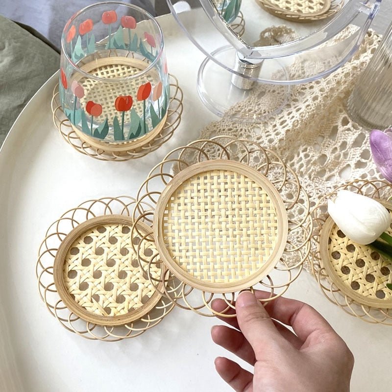 Natural Bamboo Rattan Coasters - DIVINE DESIGN