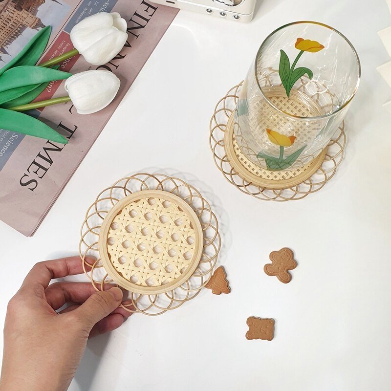 Natural Bamboo Rattan Coasters - DIVINE DESIGN