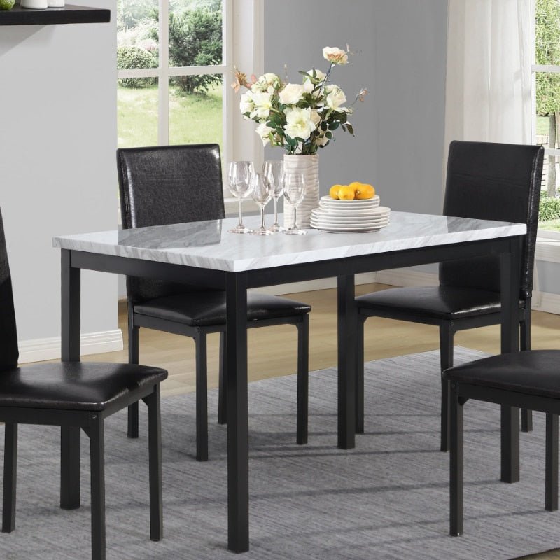 Noyes Metal Dining Table with Faux Marble Top - DIVINE DESIGN