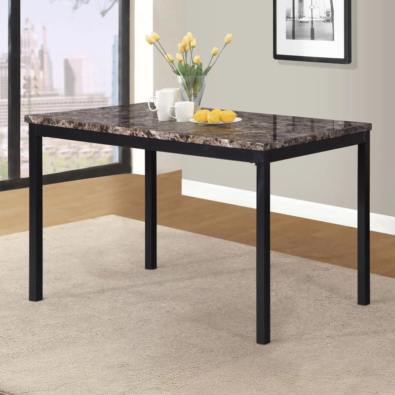 Noyes Metal Dining Table with Faux Marble Top - DIVINE DESIGN