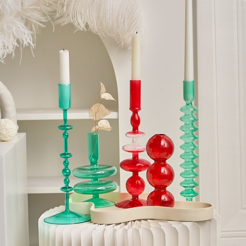 Rouge-Vert Glass Candle Holder & Flower Vases - DIVINE DESIGN