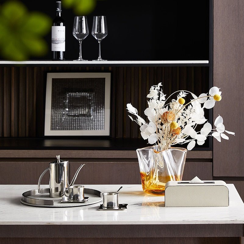 Round Leather Decorative Metal Tray - DIVINE DESIGN