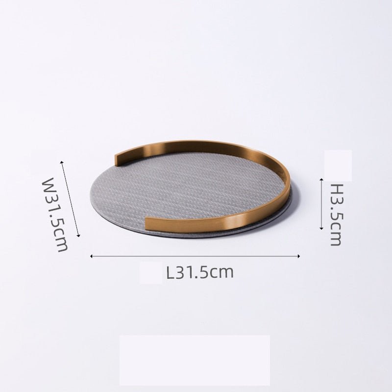 Round Leather Decorative Metal Tray - DIVINE DESIGN