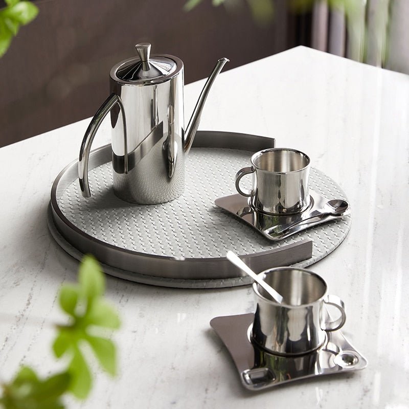Round Leather Decorative Metal Tray - DIVINE DESIGN