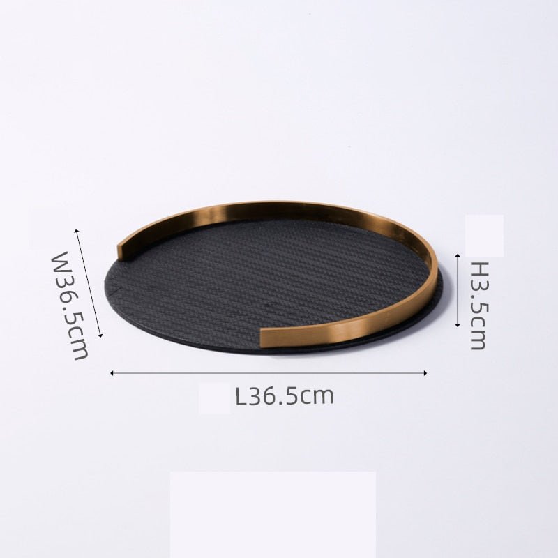 Round Leather Decorative Metal Tray - DIVINE DESIGN