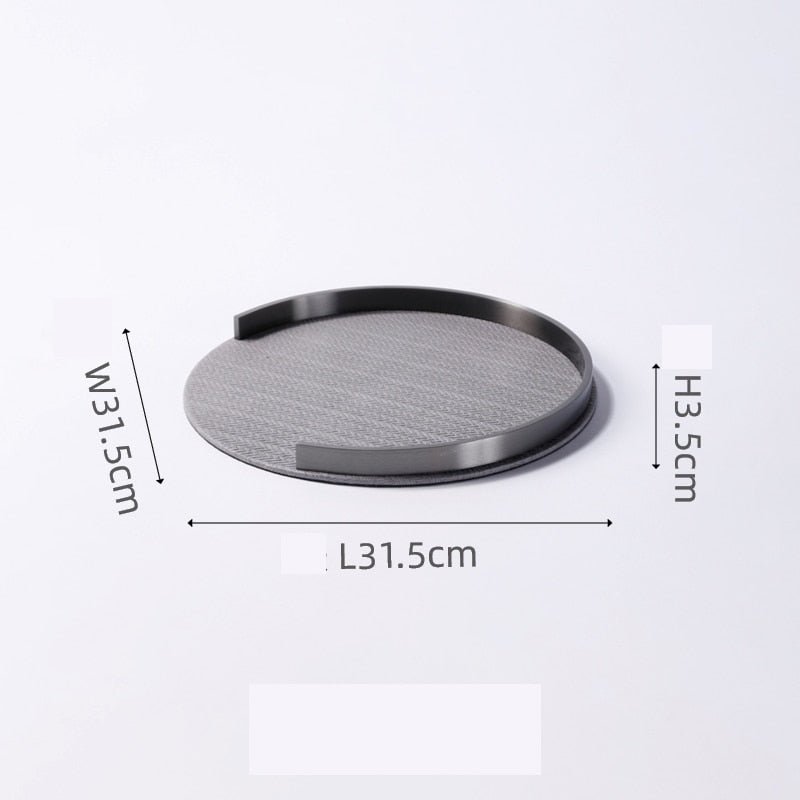 Round Leather Decorative Metal Tray - DIVINE DESIGN