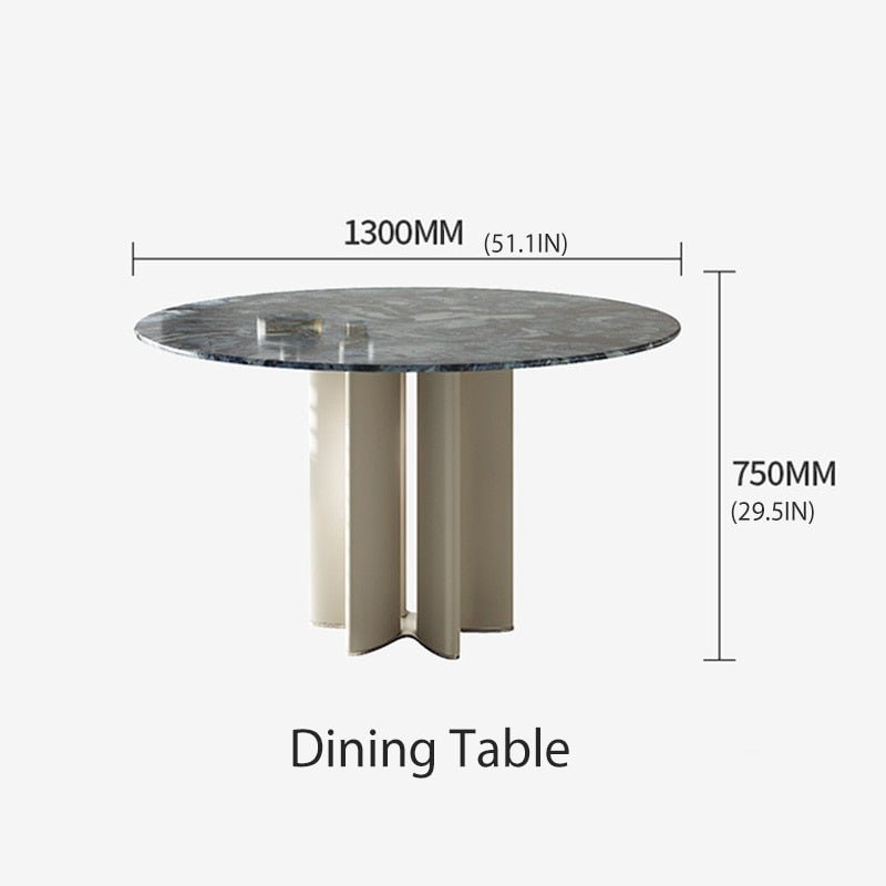 Round Marble Dining Table and Leather Chairs Set - DIVINE DESIGN