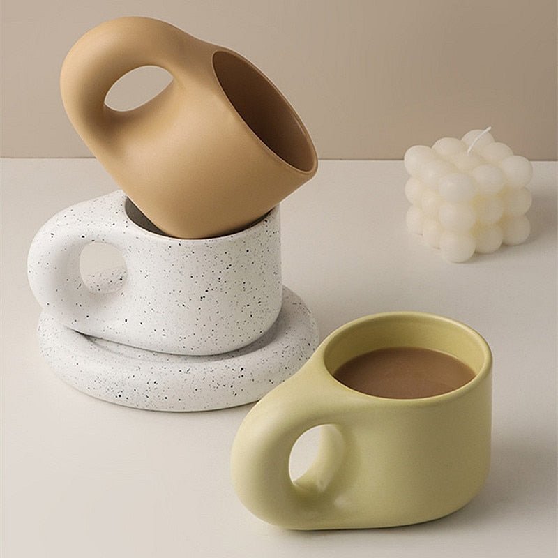 Soho Ceramic Mugs with Saucers - DIVINE DESIGN