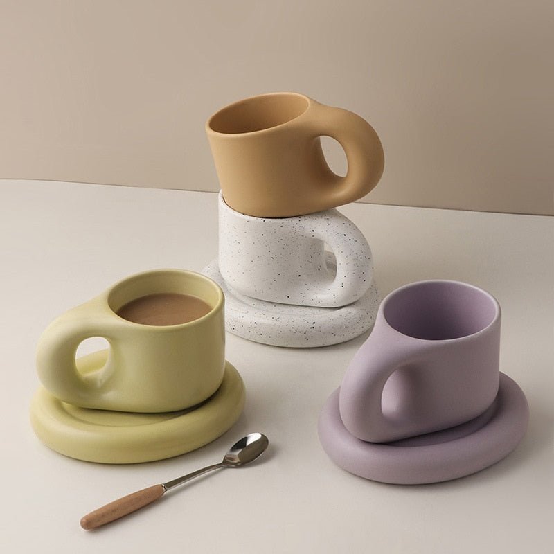 Soho Ceramic Mugs with Saucers - DIVINE DESIGN