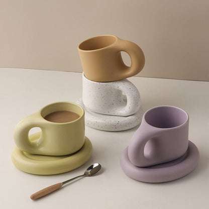 Soho Ceramic Mugs with Saucers - DIVINE DESIGN