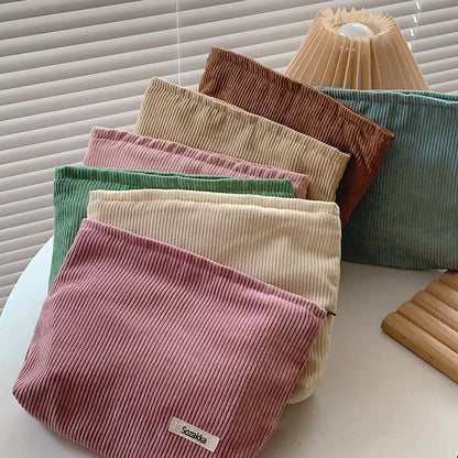 Solid Color Corduroy Makeup Pouch - DIVINE DESIGN