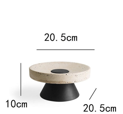 Travertine Round Black Solid Bottom Decorative Tray, Wood and Marble - DIVINE DESIGN