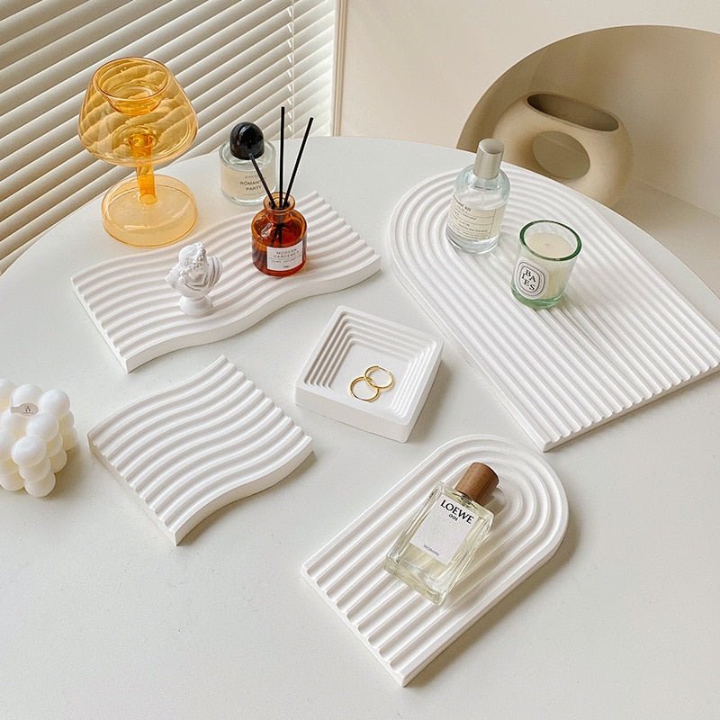 White Plaster Decorative Trays - DIVINE DESIGN