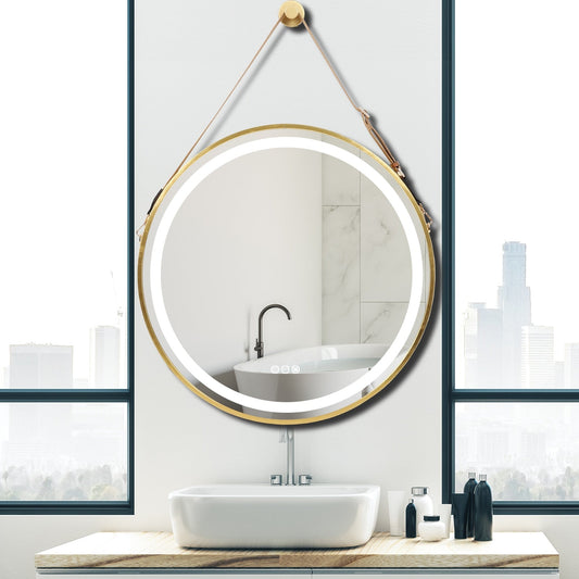 Yale Gold & Black Round Mirror with Smart LED - DIVINE DESIGN